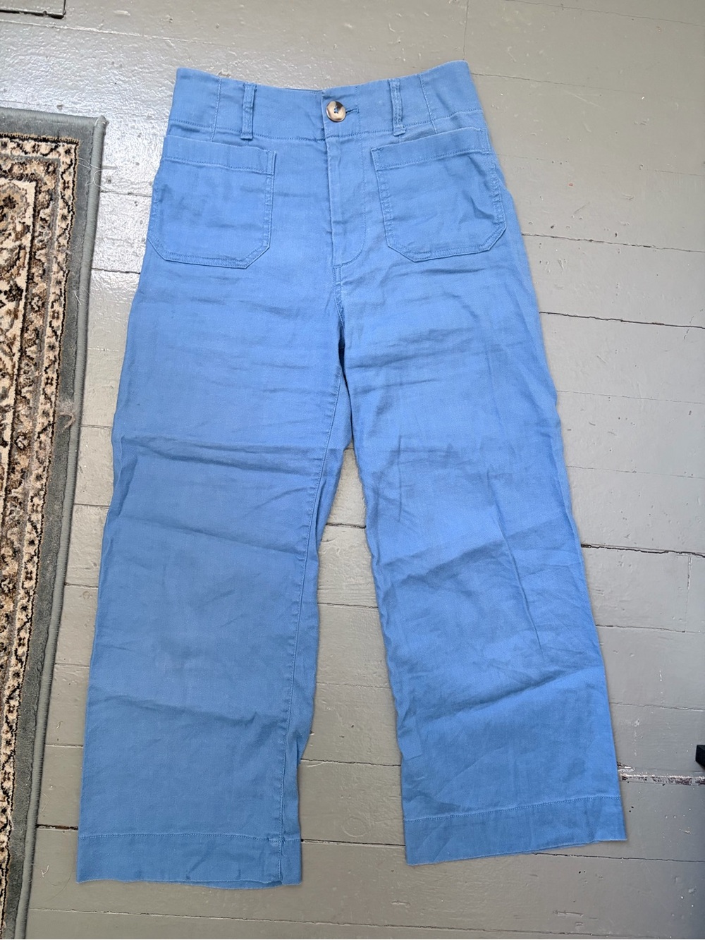 Maeve Colette Anthropologie Wide Leg Ankle Cropped Pants in Light Blue